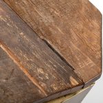Esagono Octagonal Gold Metal-Clad Reclaimed Wood End/Side Table w/ Storage
