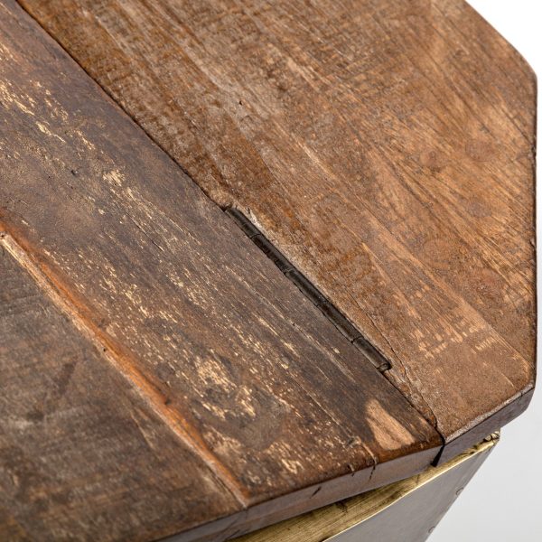 Esagono Octagonal Gold Metal Clad Reclaimed Wood EndSide Table w Storage 11