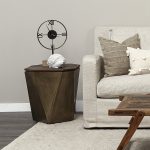 Esagono Octagonal Gold Metal-Clad Reclaimed Wood End/Side Table w/ Storage