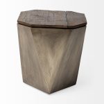 Esagono Octagonal Gold Metal-Clad Reclaimed Wood End/Side Table w/ Storage