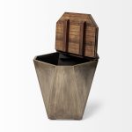 Esagono Octagonal Gold Metal-Clad Reclaimed Wood End/Side Table w/ Storage