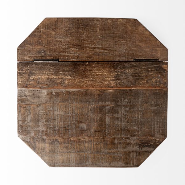 Esagono Octagonal Gold Metal Clad Reclaimed Wood EndSide Table w Storage 9