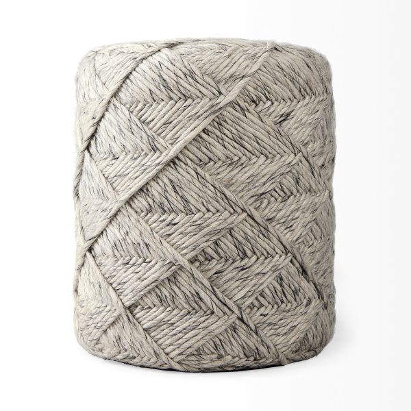Esfera 17.7L x 15.7W x 15.7H Beige Chevron Woven Round Pouf 1