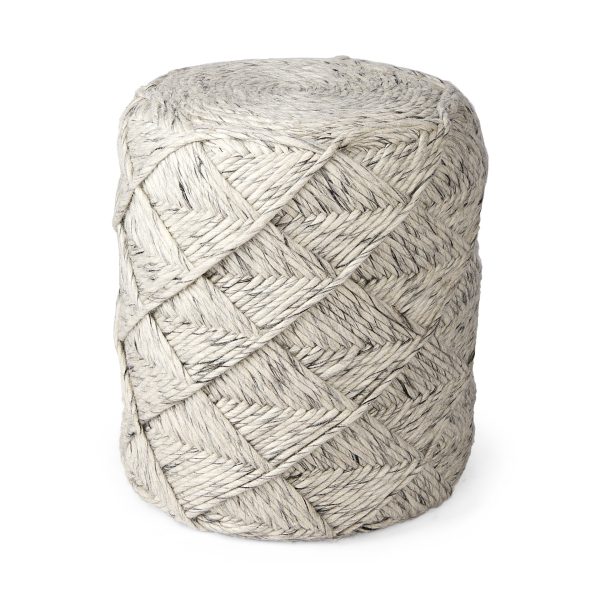 Esfera 17.7L x 15.7W x 15.7H Beige Chevron Woven Round Pouf