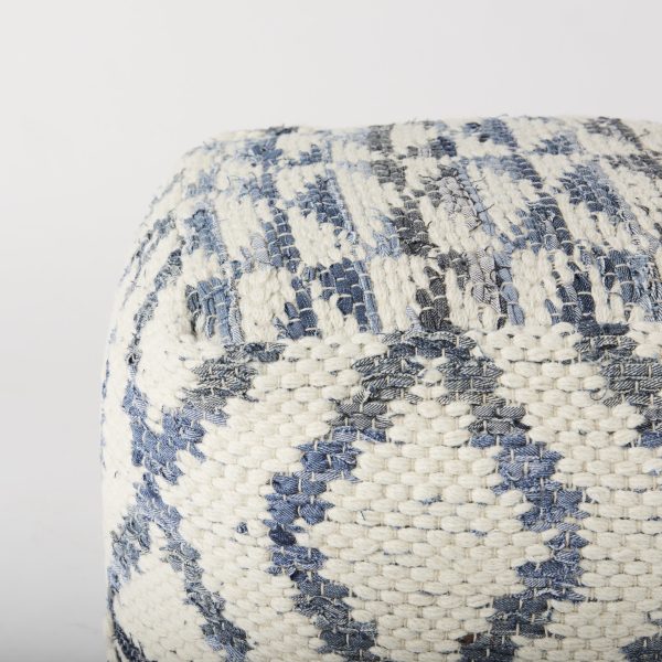 Eshana 16.0L x 16.0W x 16.0H Cream Wool and Denim Patterned Pouf 4