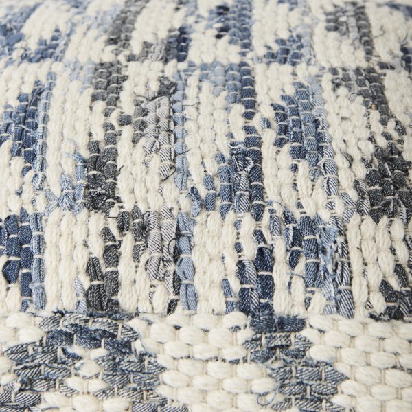 Eshana 16.0L x 16.0W x 16.0H Cream Wool and Denim Patterned Pouf 5