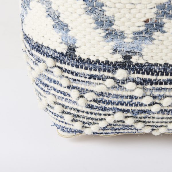 Eshana 16.0L x 16.0W x 16.0H Cream Wool and Denim Patterned Pouf 7