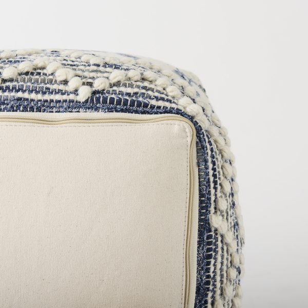 Eshana 16.0L x 16.0W x 16.0H Cream Wool and Denim Patterned Pouf 8
