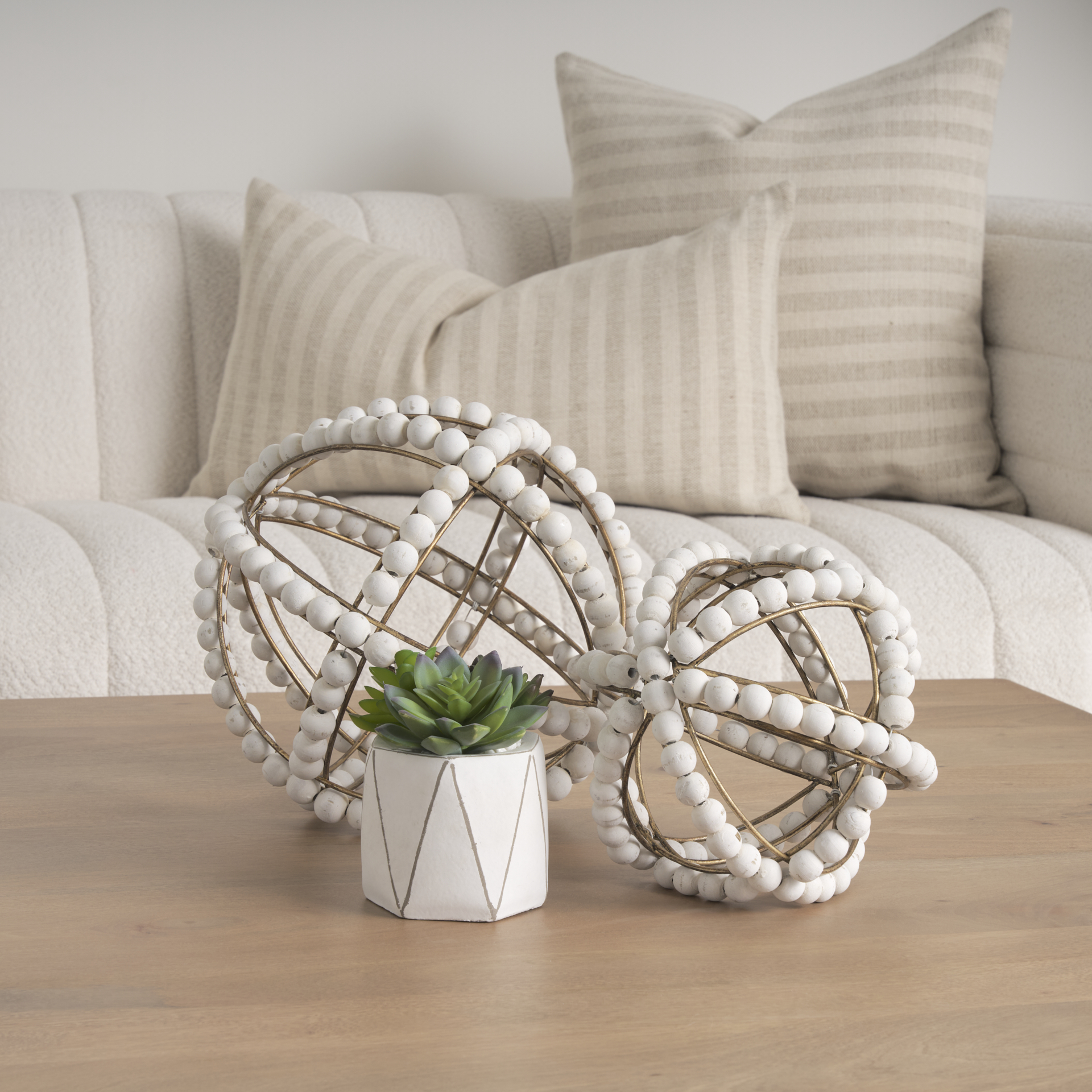 Espanlade I Small 9L x 9W White Wooden Beaded Orb 2 Espanlade I Small 9L x 9W White Wooden Beaded Orb - Image 2