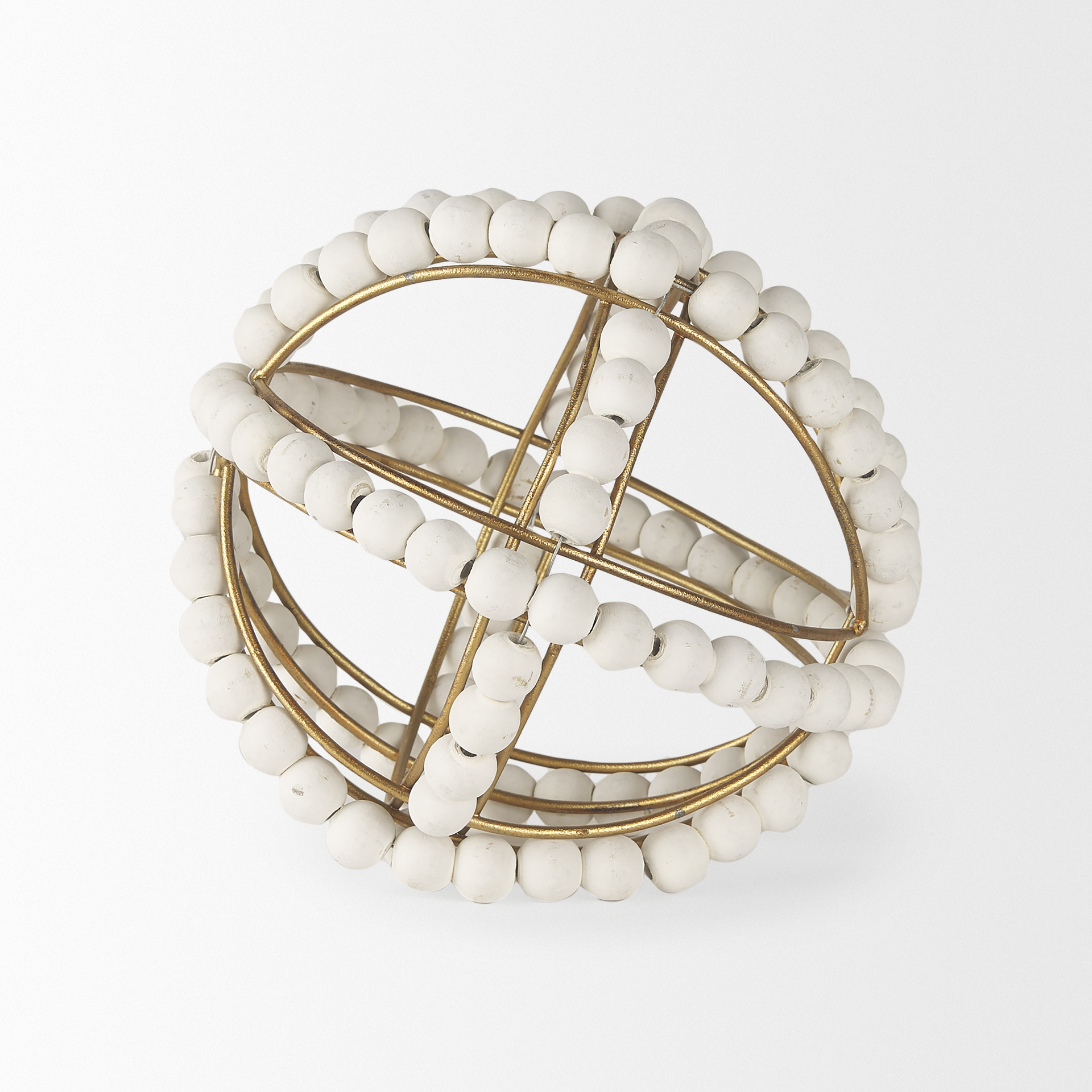 Espanlade I Small 9L x 9W White Wooden Beaded Orb 3 Espanlade I Small 9L x 9W White Wooden Beaded Orb - Image 3