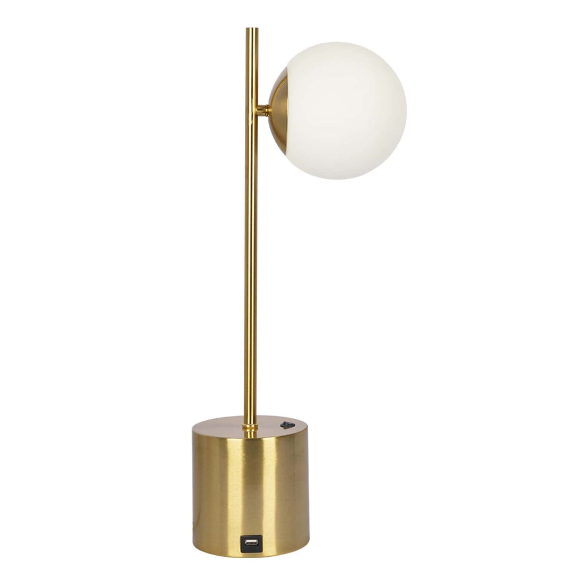 Brass Gold Table Lamp with White Glass Globe Shade 1 Brass Gold Table Lamp with White Glass Globe Shade