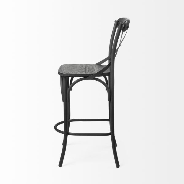 Etienne 26.25 Seat Height Black Wood Seat Black Metal Base Stool 3