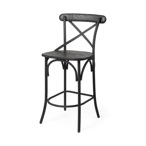 Etienne 26.25 Seat Height Black Wood Seat Black Metal Base Stool