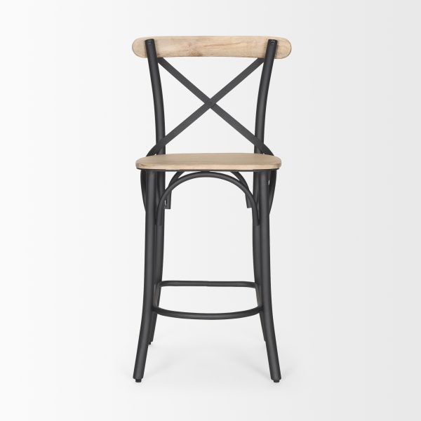 Etienne Light Brown Wood w Iron Metal Counter Stool 3
