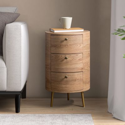 Etta Gray 3-Drawer Metal Leg Side Table End Table