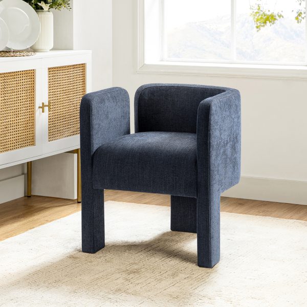 Eugen Navy Modern Cutout Linen Dining Chair