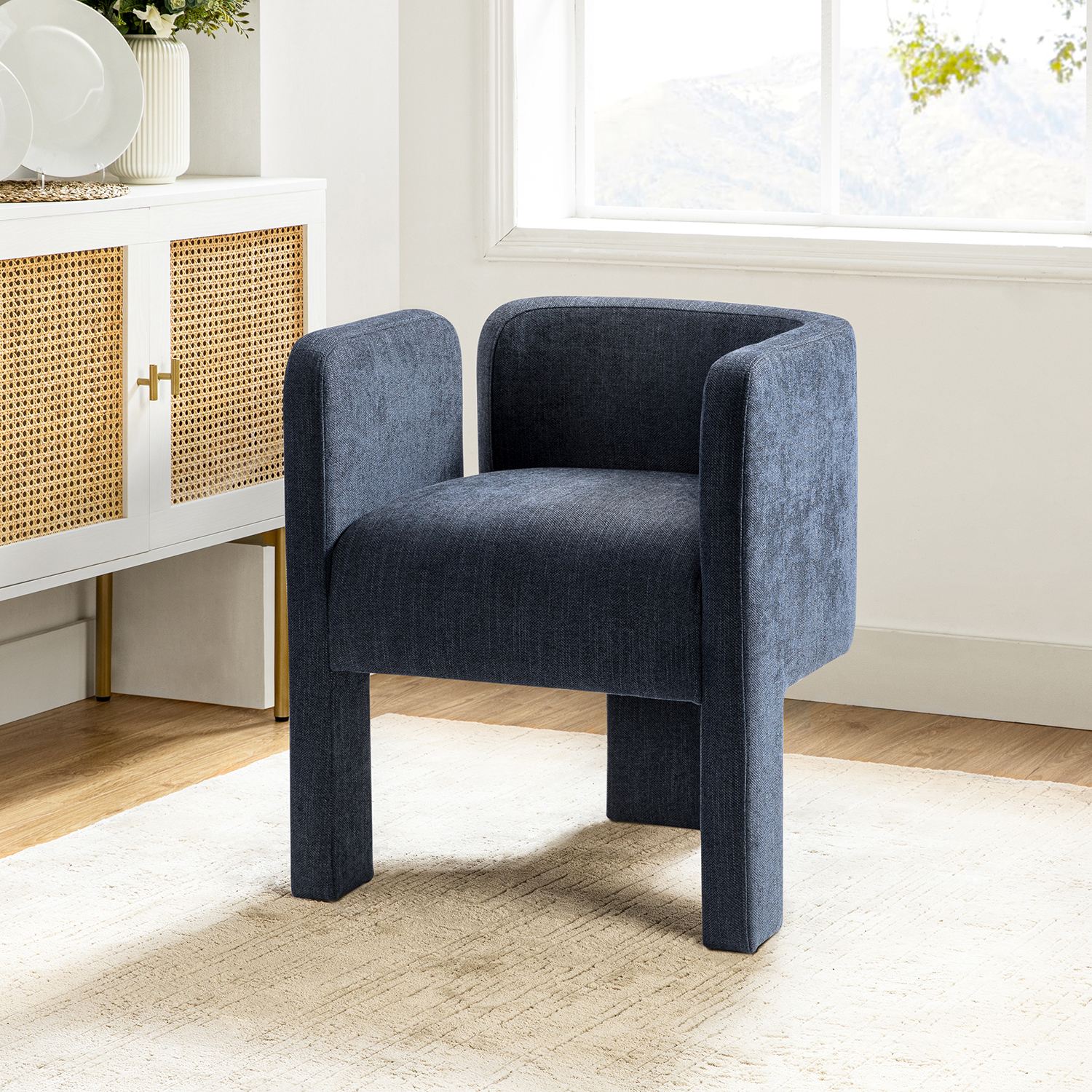 Eugen Navy Modern Cutout Linen Dining Chair 1 Eugen Navy Modern Cutout Linen Dining Chair