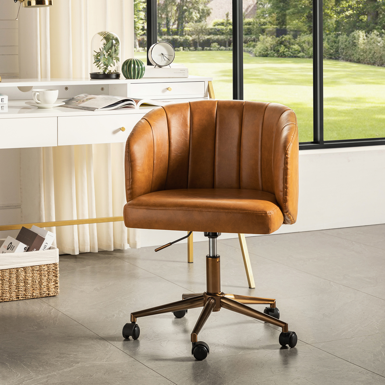 Eugene Camel Vegan Leather Channel Back Office Chair 1 Eugene Camel Vegan Leather Channel Back Office Chair