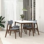 Grey Fabric Mid-Century Dining Chairs with Wood Legs (Set of 2) 10 Grey Fabric Mid-Century Dining Chairs with Wood Legs (Set of 2)
