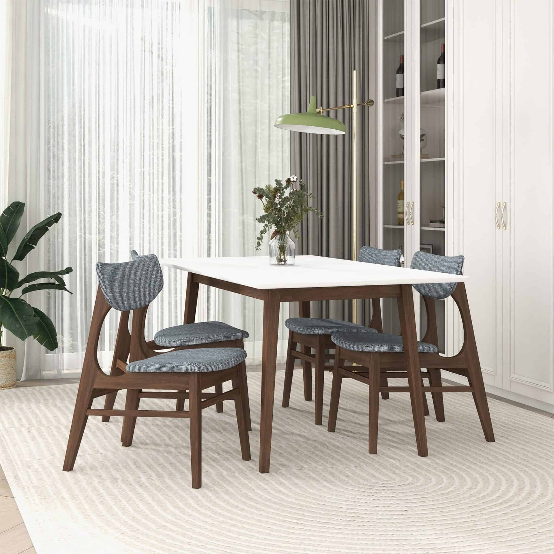 Grey Fabric Mid-Century Dining Chairs with Wood Legs (Set of 2) 5 Grey Fabric Mid-Century Dining Chairs with Wood Legs (Set of 2) - Image 5