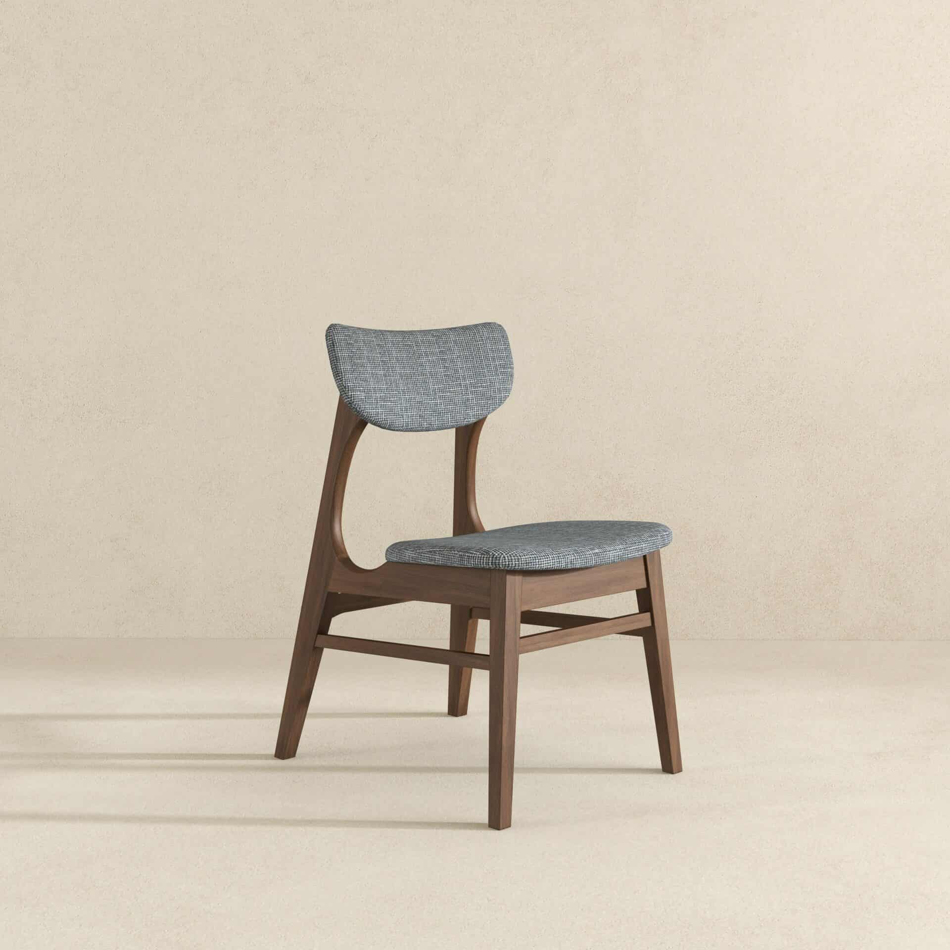 Grey Fabric Mid-Century Dining Chairs with Wood Legs (Set of 2) 3 Grey Fabric Mid-Century Dining Chairs with Wood Legs (Set of 2) - Image 3