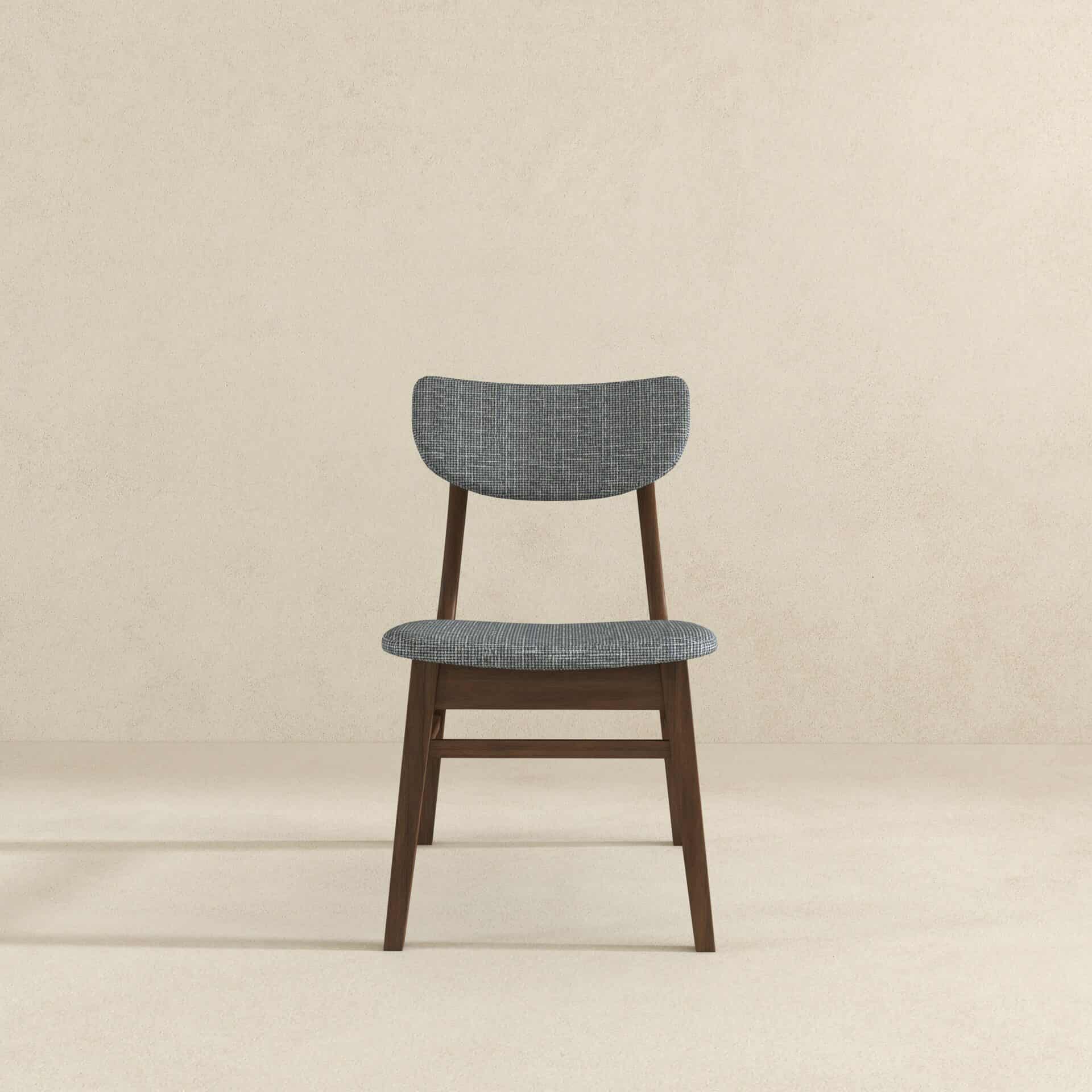 Grey Fabric Mid-Century Dining Chairs with Wood Legs (Set of 2) 2 Grey Fabric Mid-Century Dining Chairs with Wood Legs (Set of 2) - Image 2