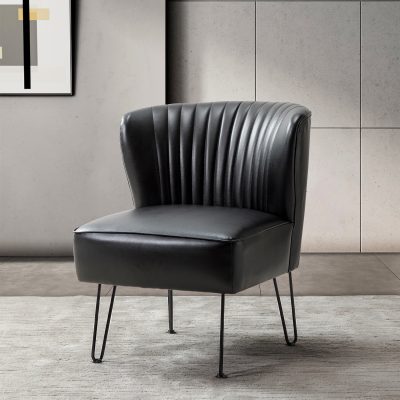 Eustacio Black Faux Leather Tufted Armless Accent Chair