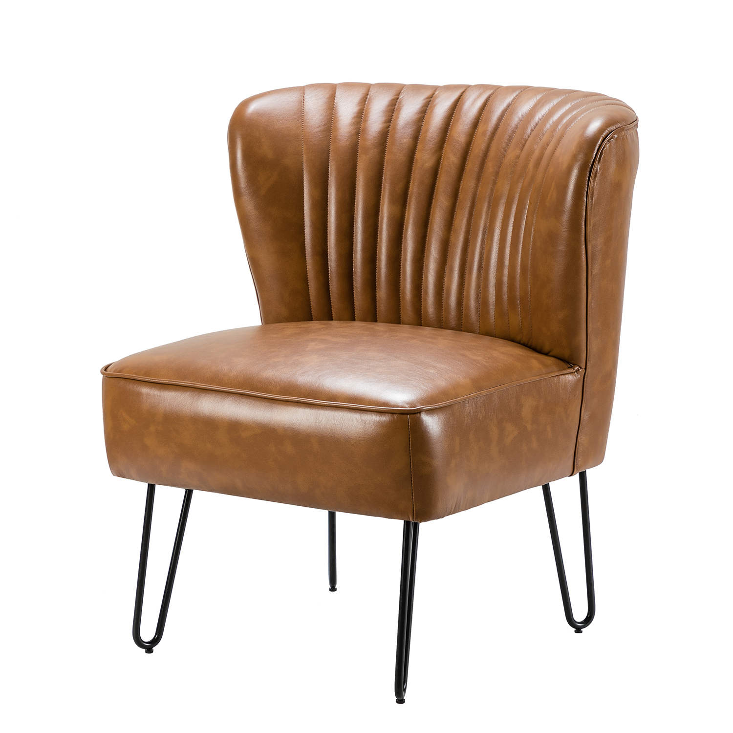 Eustacio Camel Faux Leather Tufted Armless Accent Chair 2 Eustacio Camel Faux Leather Tufted Armless Accent Chair - Image 2