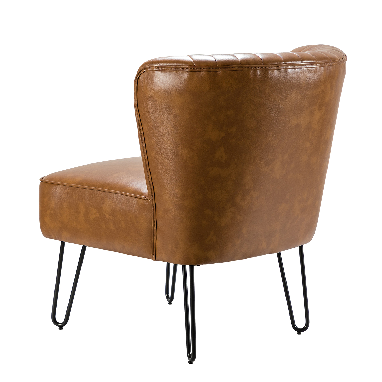 Eustacio Camel Faux Leather Tufted Armless Accent Chair 3 Eustacio Camel Faux Leather Tufted Armless Accent Chair - Image 3