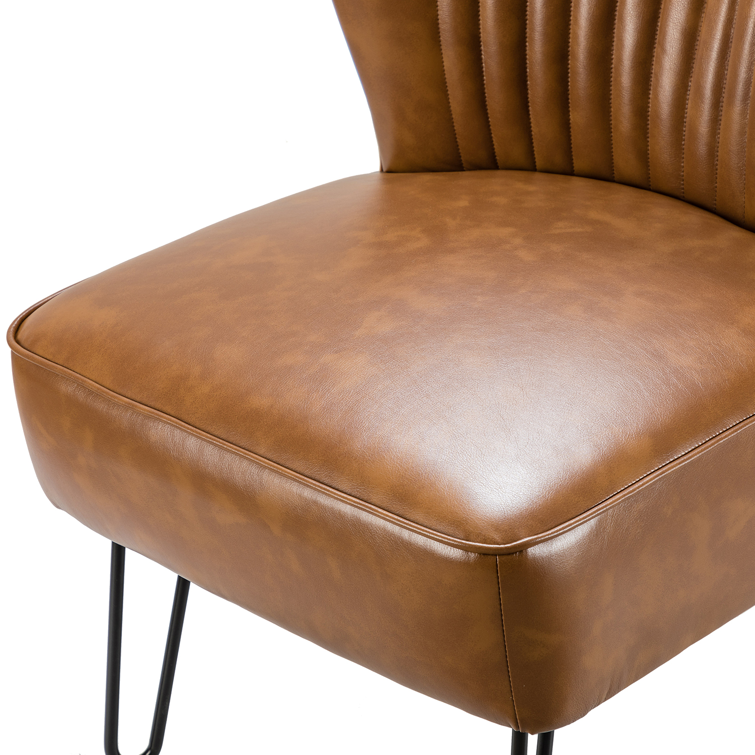 Eustacio Camel Faux Leather Tufted Armless Accent Chair 5 Eustacio Camel Faux Leather Tufted Armless Accent Chair - Image 5
