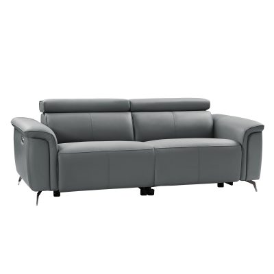Evaristo Blue Grey Genuine Leather Power Reclining Sofa with USB