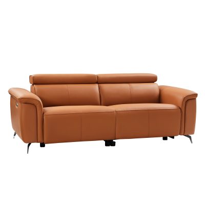 Evaristo Caramel Leather Power Reclining Sofa with USB