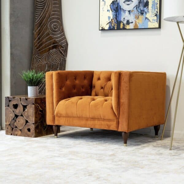 EvelynBurntOrangeVelvetLoungeChair 3