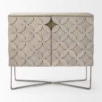 Excelsior 36.0L x 18.0W x 32.5H Light Brown Wood Gold Iron Base Accent Cabinet