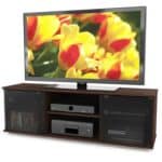 Contemporary Brown TV Stand with Glass Doors, Urban Maple Finish