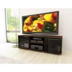 Contemporary Brown TV Stand with Glass Doors, Urban Maple Finish