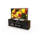 Contemporary Brown TV Stand with Glass Doors, Urban Maple Finish