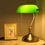 Antique Brass Bankers Lamp with Adjustable Green Glass Shade