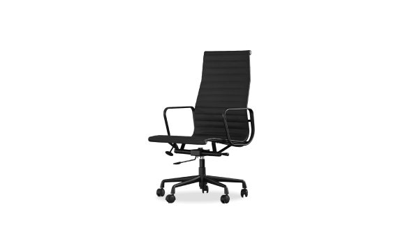 FALCON Black Leather Office Chair with Black Powder Coated Frame