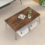 Rustic Wooden Coffee Table with Durable Metal Legs