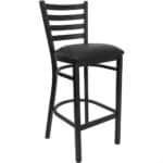 Black Metal Ladder-Back Bar Stool with Padded Vinyl Seat