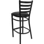 Black Metal Ladder-Back Bar Stool with Padded Vinyl Seat