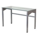 Tempered Glass Office Desk with Rectangular Metal Frame Design 3 Tempered Glass Office Desk with Rectangular Metal Frame Design