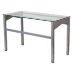 Tempered Glass Office Desk with Rectangular Metal Frame Design 4 Tempered Glass Office Desk with Rectangular Metal Frame Design
