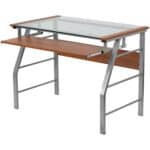 Contemporary Glass Top Computer Desk with Cherry Keyboard Tray 3 Contemporary Glass Top Computer Desk with Cherry Keyboard Tray