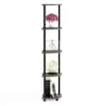5-Tier Grey Oak Corner Bookcase with Modern Open Shelves