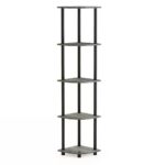 5-Tier Grey Oak Corner Bookcase with Modern Open Shelves