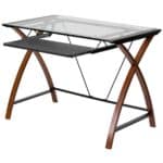 Cherry Glass Top Writing Desk with Keyboard Tray and Storage 3 Cherry Glass Top Writing Desk with Keyboard Tray and Storage