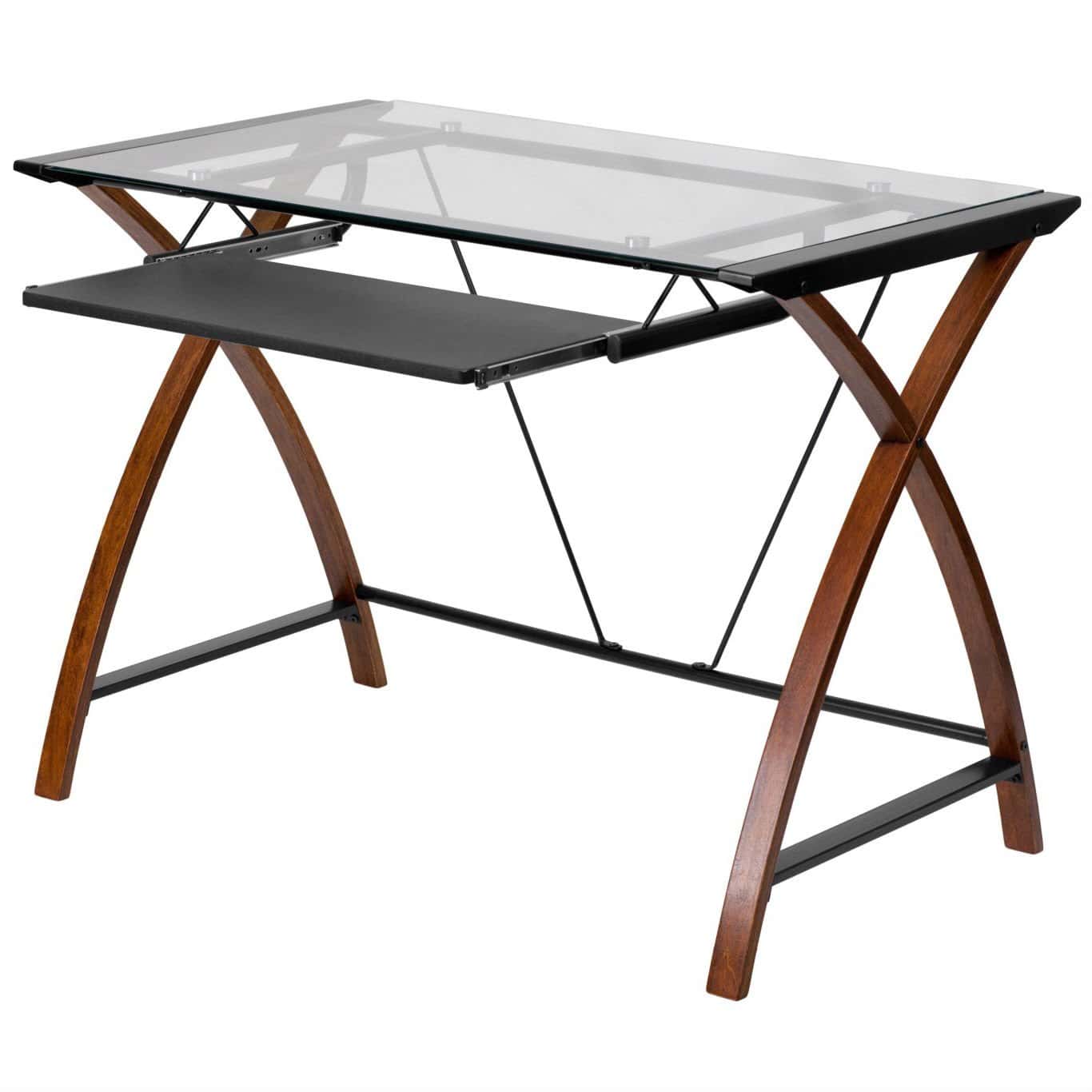 Cherry Glass Top Writing Desk with Keyboard Tray and Storage 1 Cherry Glass Top Writing Desk with Keyboard Tray and Storage