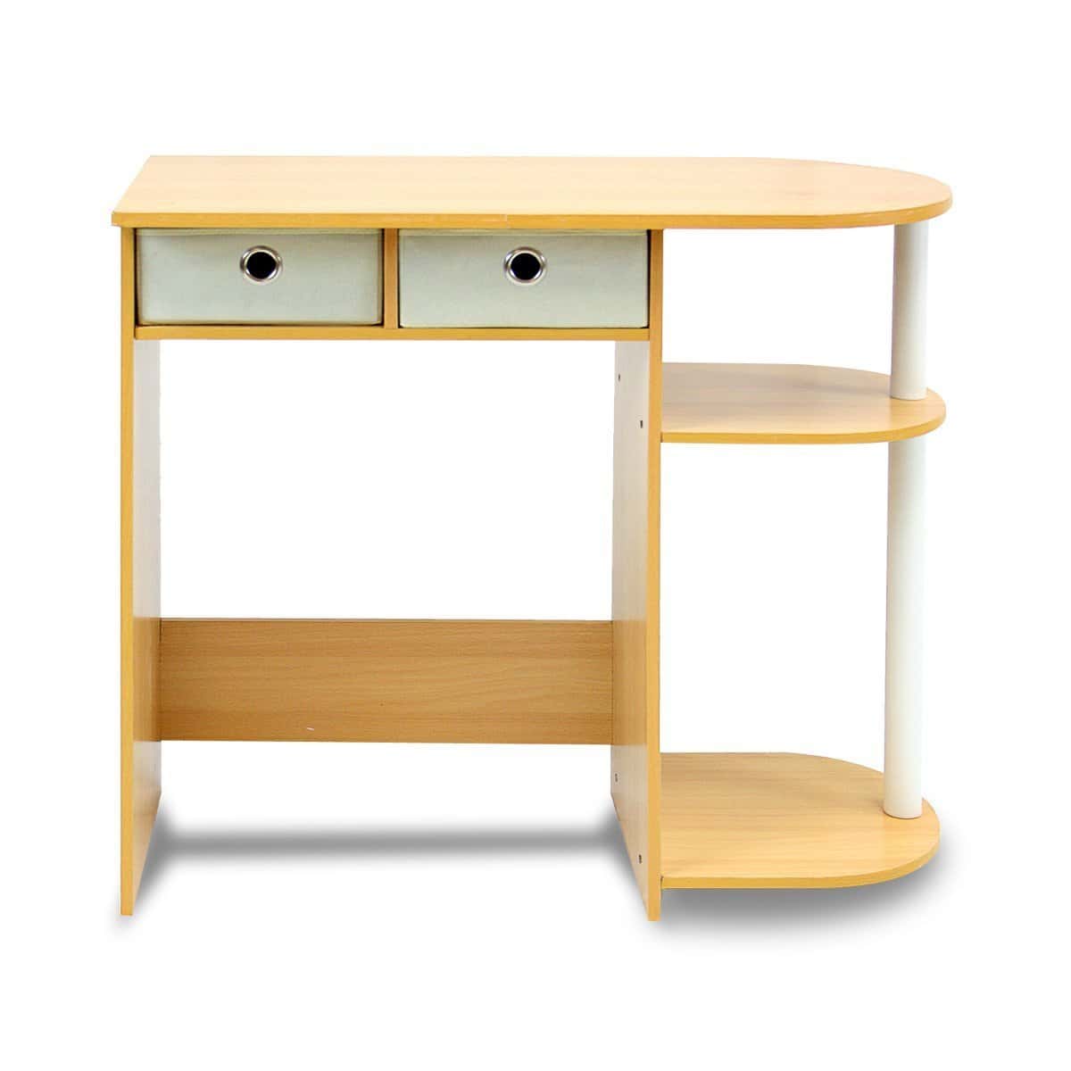 Compact Home Office Desk with Printer Shelf in Beech Ivory 1 Compact Home Office Desk with Printer Shelf in Beech Ivory